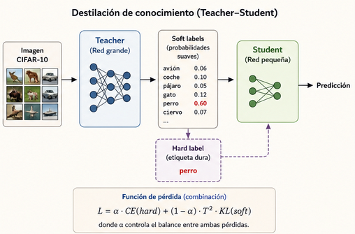 Proceso de entrenamiento con *knowledge distillation.*